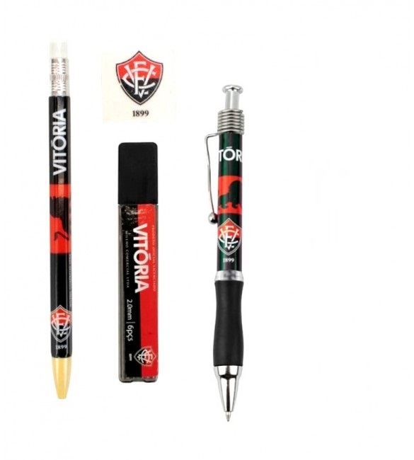 Kit Lapiseira 2.0mm e cx 06 Grafites + 01 Borracha e caneta Vitoria Kit Lapiseira 2.0mm e cx 06 Grafites + 01 Borracha e caneta Vitoria